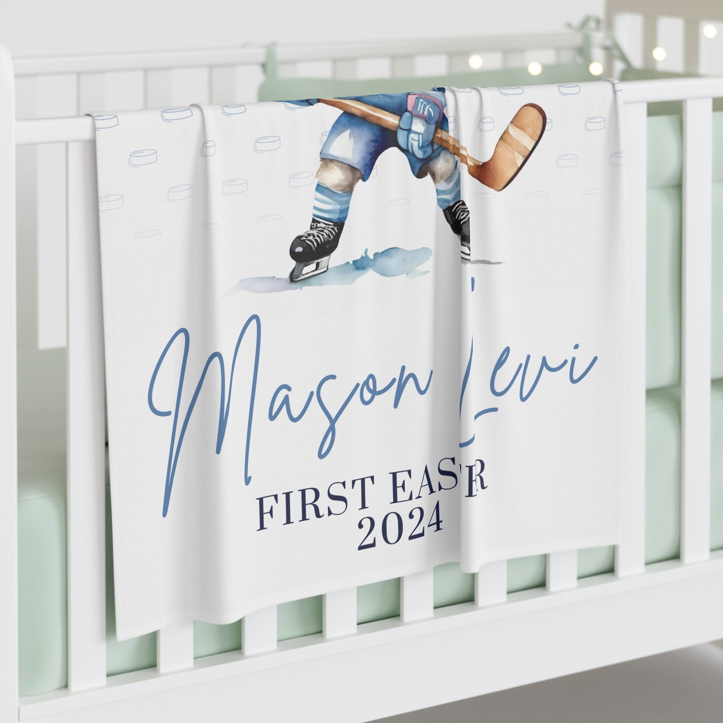 First Easter Gift, Personalized Baby Blanket, Hockey Baby Gift, Bunny Blanket, Easter Blanket, Baby Shower Gift Birthday Gift Hockey