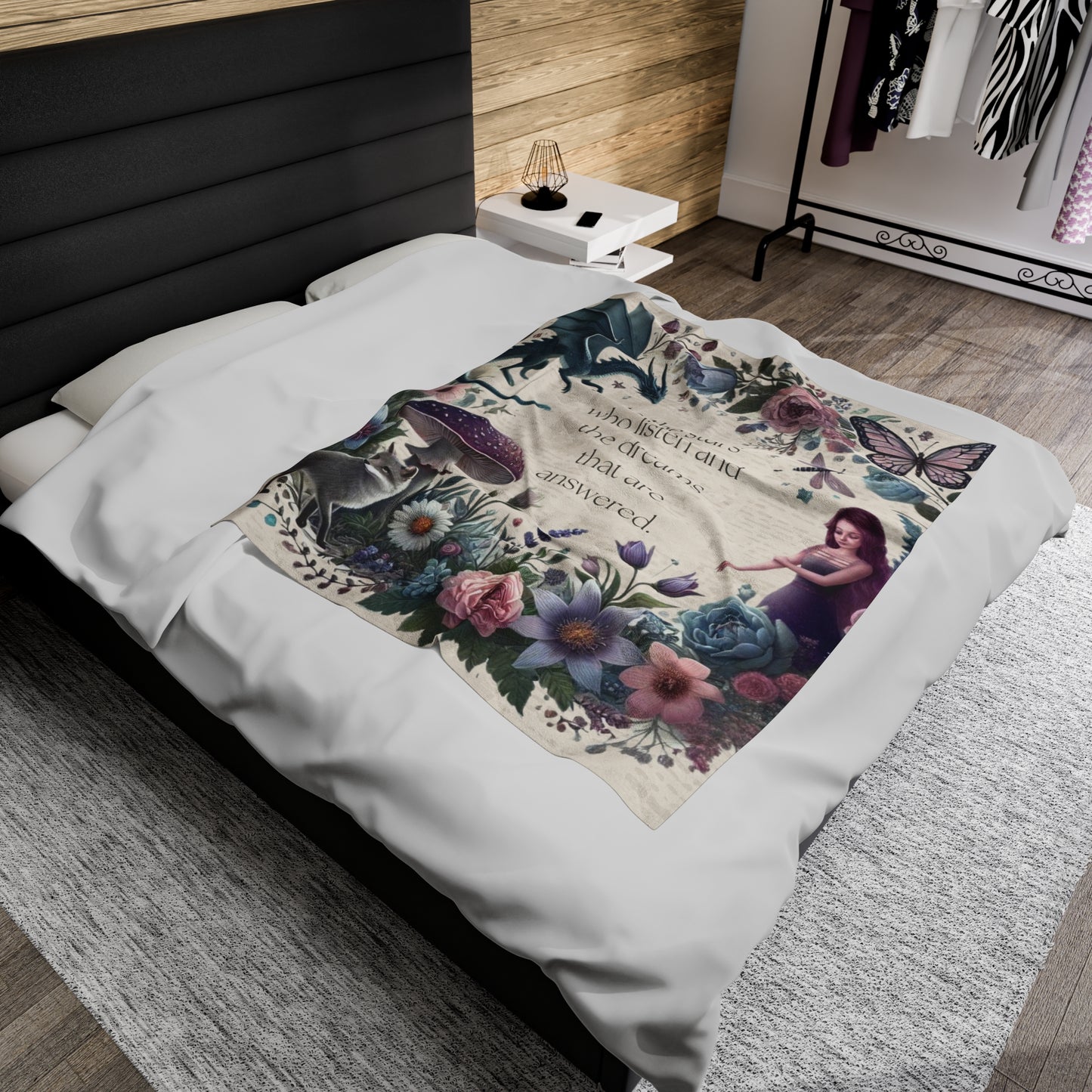 Bookish Fleece Blanket, To the Stars Romantasy Throw with Fairies, Dragons, and Florals, Bookstagram Merch, Acotar Gift for Reader