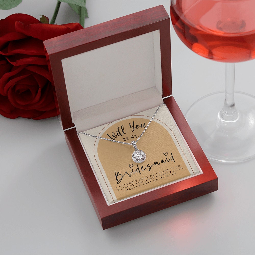 Bridesmaid Proposal Box with LED light & Necklace on terracotta background