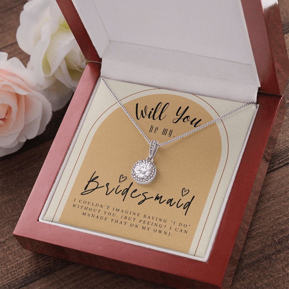 Bridesmaid Proposal Box with LED light & Necklace on terracotta background