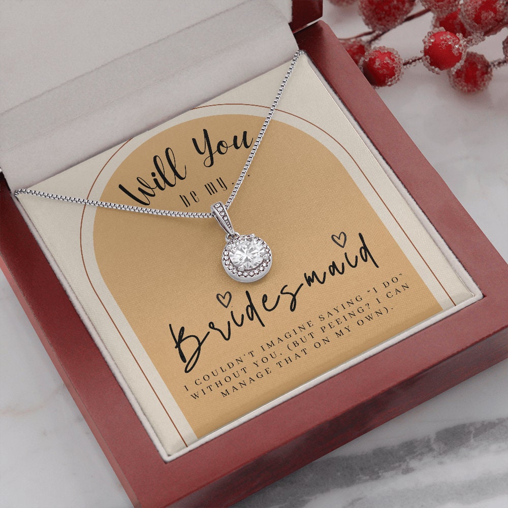 Bridesmaid Proposal Box with LED light & Necklace on terracotta background