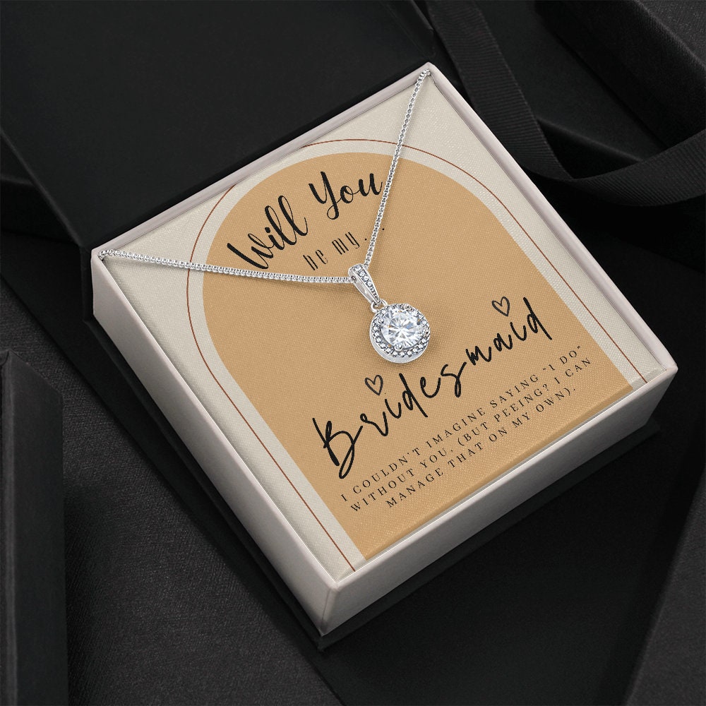 Bridesmaid Proposal Box with LED light & Necklace on terracotta background