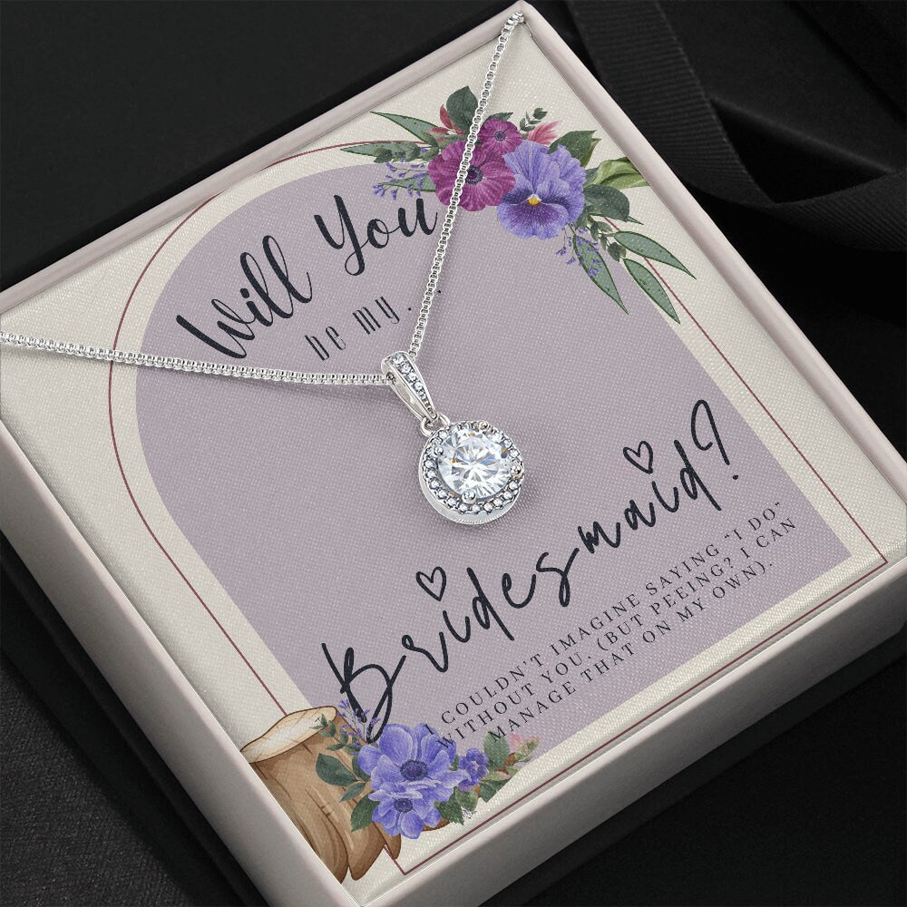 Bridesmaid Proposal Box with LED Light & Necklace on Lavender Background