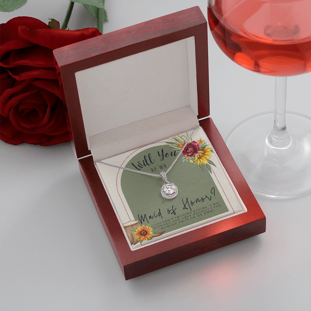 Maid of Honor Proposal Box with LED Light and Necklace in Sunflower theme