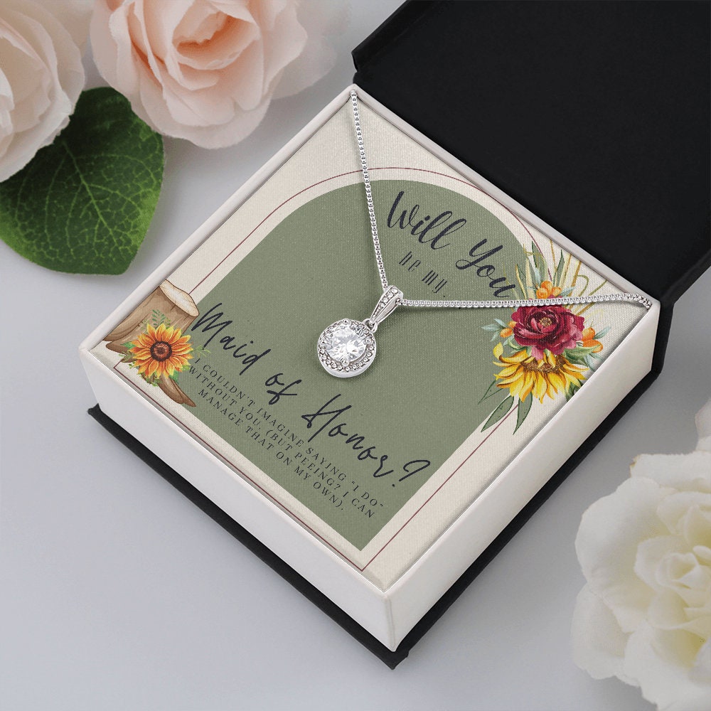 Maid of Honor Proposal Box with LED Light and Necklace in Sunflower theme