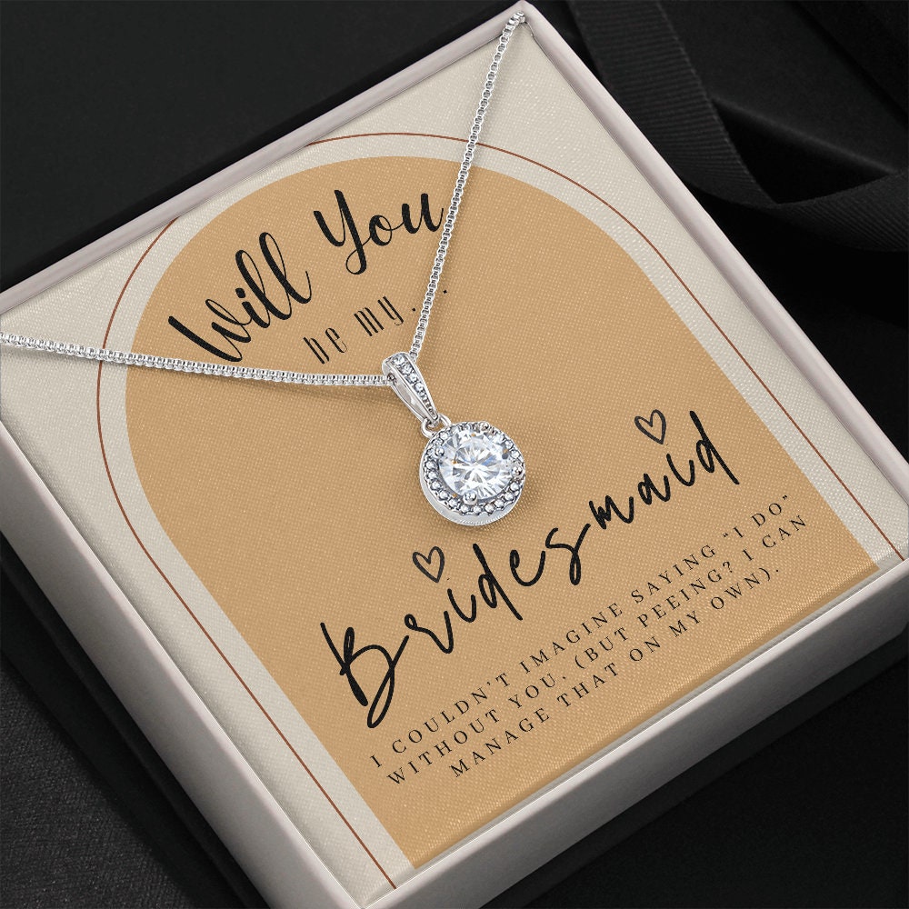 Bridesmaid Proposal Box with LED light & Necklace on terracotta background