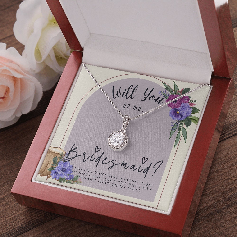 Bridesmaid Proposal Box with LED Light & Necklace on Lavender Background