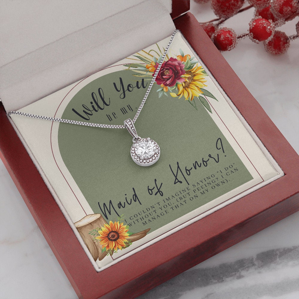 Maid of Honor Proposal Box with LED Light and Necklace in Sunflower theme