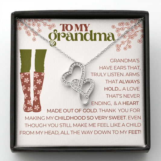 Necklace and Card for Grandma, Large Text, Mothers Day Gift, Birthday, Grandmother, Heart Necklace, Rain Boots, Gardening, Retro, Boho